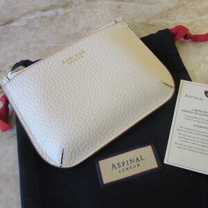 Aspinal of London Small Zipped "Ella" Pouch in Ivory Pebbled Leather MSRP $125